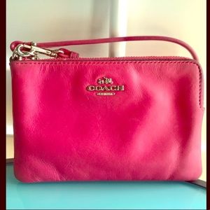 Pink corner zip wristlet